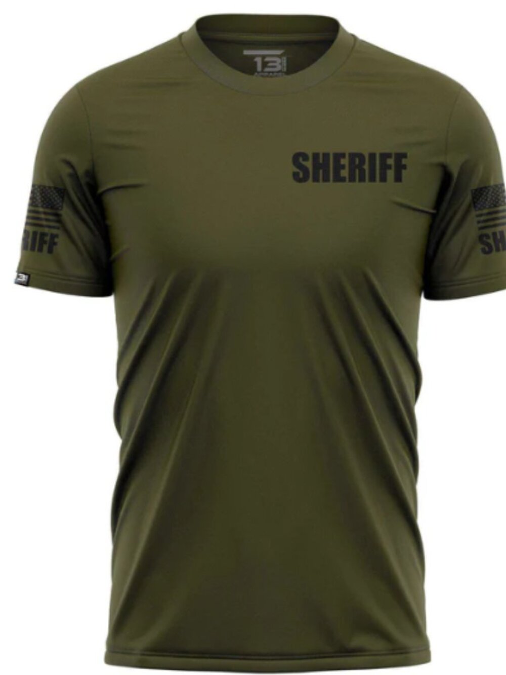 13 Fifty Apparel Mens 2XL Green/Black T-Shirt Performance "Sheriff"